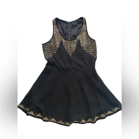 Marciano Black Mini Fit & Flare Dress with Gold Detail - Size 8 - Picture 1 of 5